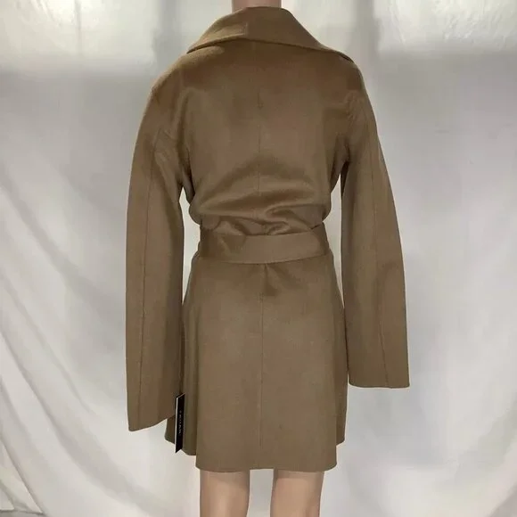 NEW TAHARI Women's Coat Ella Belted Wool Blend Size M Camel - Picture 2 of 7